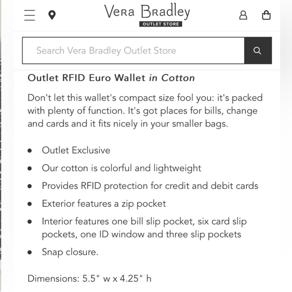 Vera Bradley Euro Wallet in “Blanco Bouquet”. NWT - Picture 2 of 2